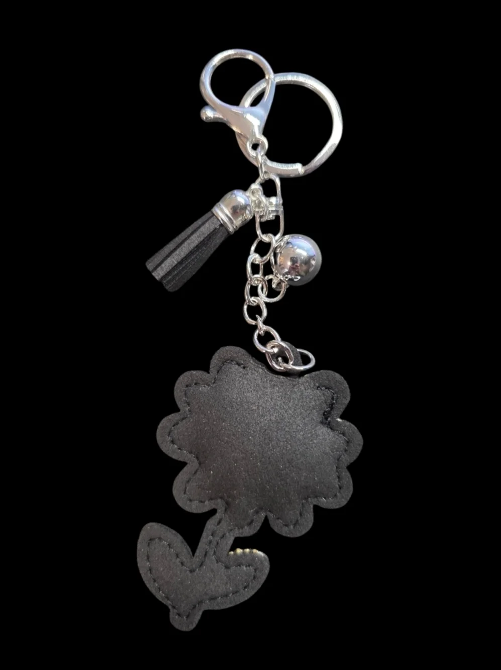 Daisy Flower Bag Charm Keychain with Silver and Yellow Accents